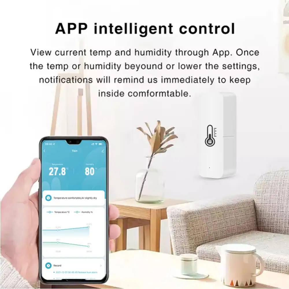 Sensor de Temperatura e Umidade Tuya WiFi, Lembrete de Monitoramento, Funciona com Vida Inteligente, Controle de Voz, Alexa, Google Home