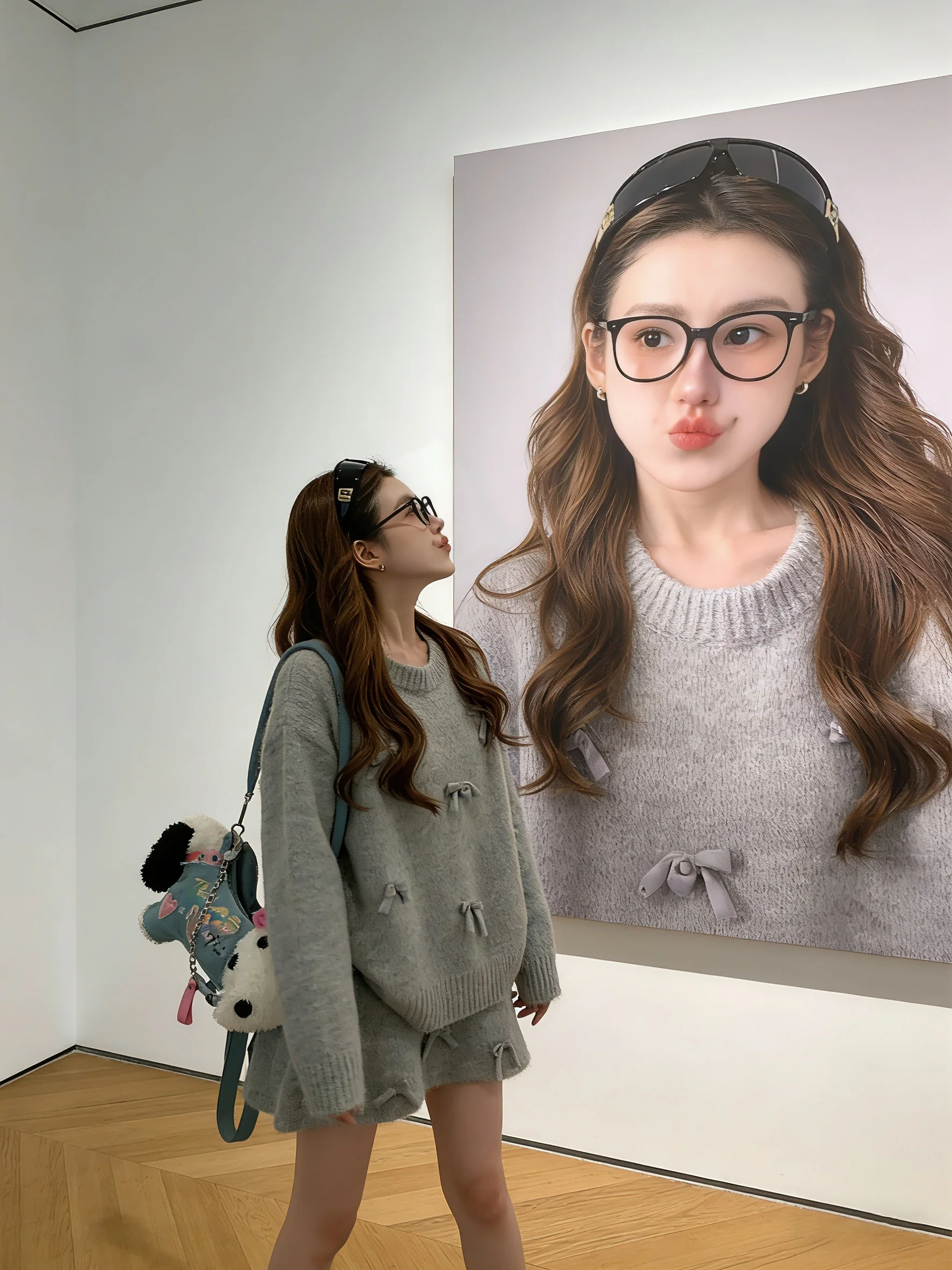 

Вязаный свитер и юбка в стиле ретро с бантом, свободный круглый комплект Ne, весенне-осенний женский комплект из двух предметов Faion