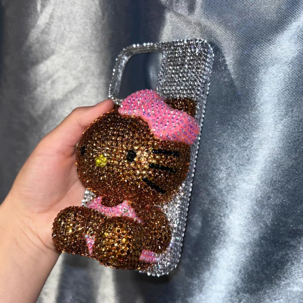 مرحبا كيتي حجر الراين بلينغ كريستال قضية الهاتف سلسلة آيفون 17 16 15 14 13 12 11Pro ماكس X Xs XR 7 8 زائد الوفير الشفاف