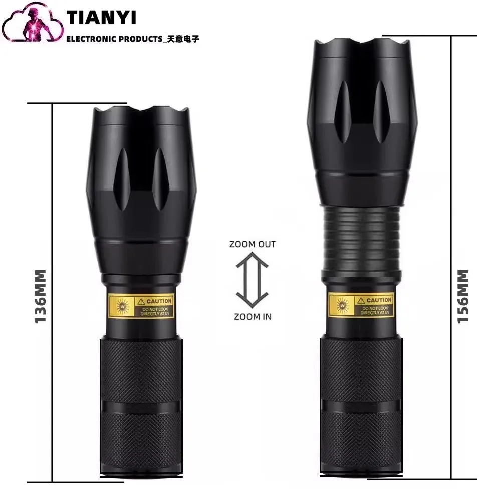 Ziguang 365 395 dual light source focusing flashlight E17 aluminum alloy retractable waterproof battery charging