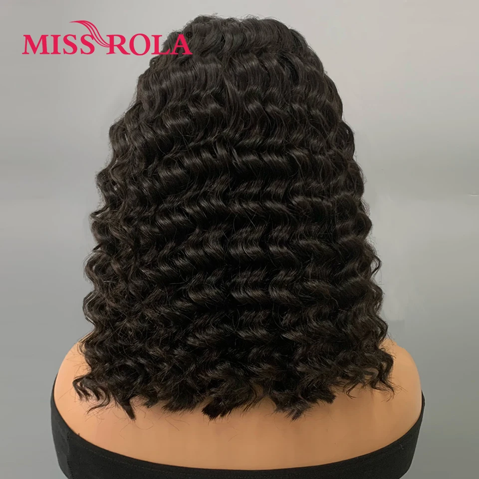 Miss Rola-Peluca de cabello humano Remy de 12a, postizo con encaje HD, 5x5, corte Bob de onda profunda, encaje frontal brasileño, predesplumada, color negro