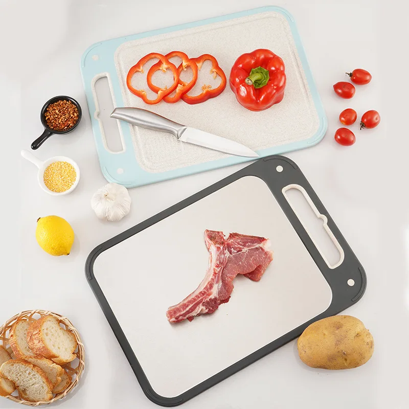 

Household Double-sided Cutting Board 304 Stainless Steel Wheat Straw Fruit Board Can Be Hung and Stored