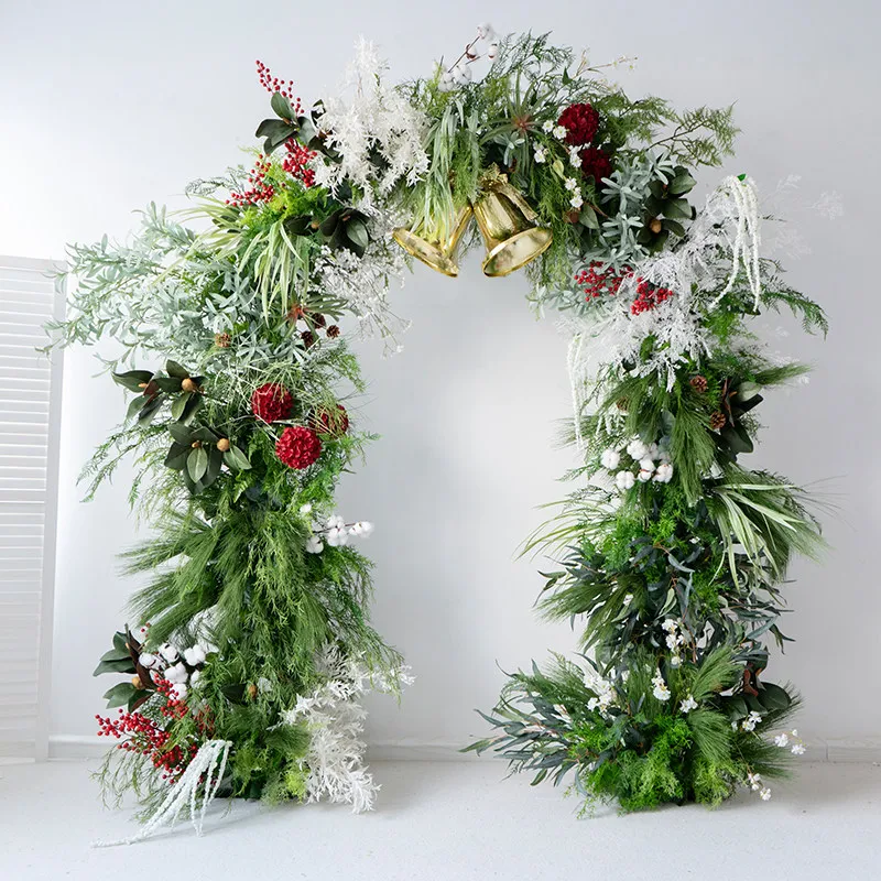 Christmas decoration finished product, simulated green plant large arch flower