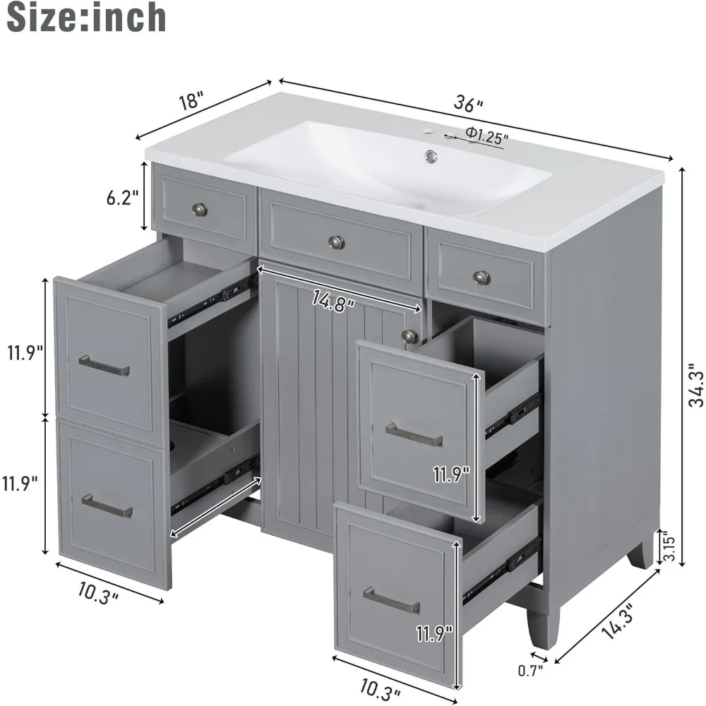 36 Inch Bathroom Vanity with Sink Countertop Combo Set, Single Sink with Soft Close Doors and Drawers, Bathroom Vanity