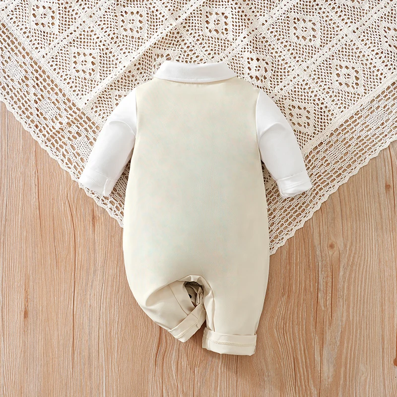 Baby Mini Suit Jumpsuit Baby Boy Gentleman Style Dress Up Clothes Newborn Long Sleeved Clothes Handsome Flower Girl Clothes