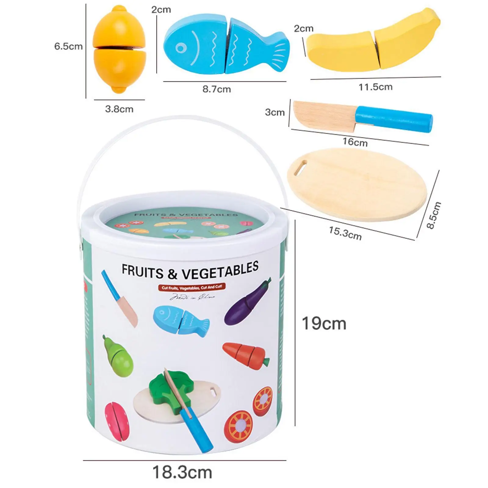 13x Houten Voedselset Keukenaccessoires Kleurherkenning Realistisch Interactief Fantasiespel voor kinderen van 3 4 5 Vakantiecadeaus