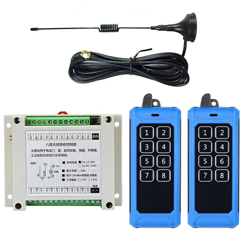 

433mhz DC 12V 24V 36V 8 Channel RF Wireless Remote Control System Receiver Transmitter Universal power industrial 20-1000m