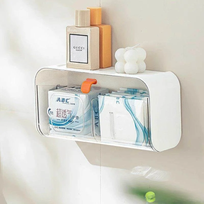

Wall-Mounted Sanitary Napkin Storage Box Bathroom Cotton Swab Makeup Cotton Box Organizer Long Rectangle Shape Fashion Jewelry
