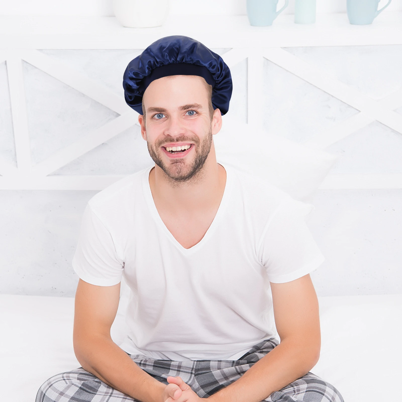 

Men's Satin Sleeping Hat Long Tube Elastic Brim for Home Hair Care Bonnet Multi-Use Hair Wrap Men's Women Sleeping Hat