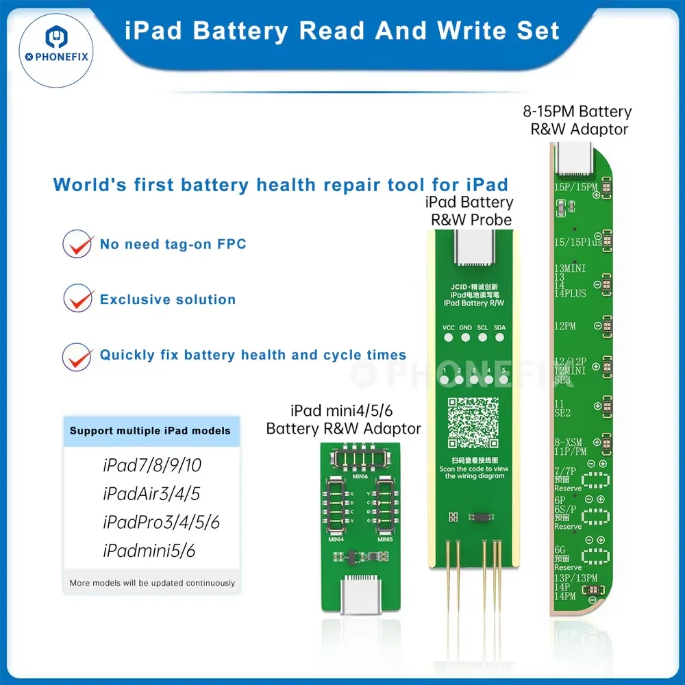 JCID V1SE Battery Read And Write Tool Set No Need Tag-on FPC For iPad 7 8 9 10 mini 5/6/Air/Pro3/4/5 Battery Health Data Repair