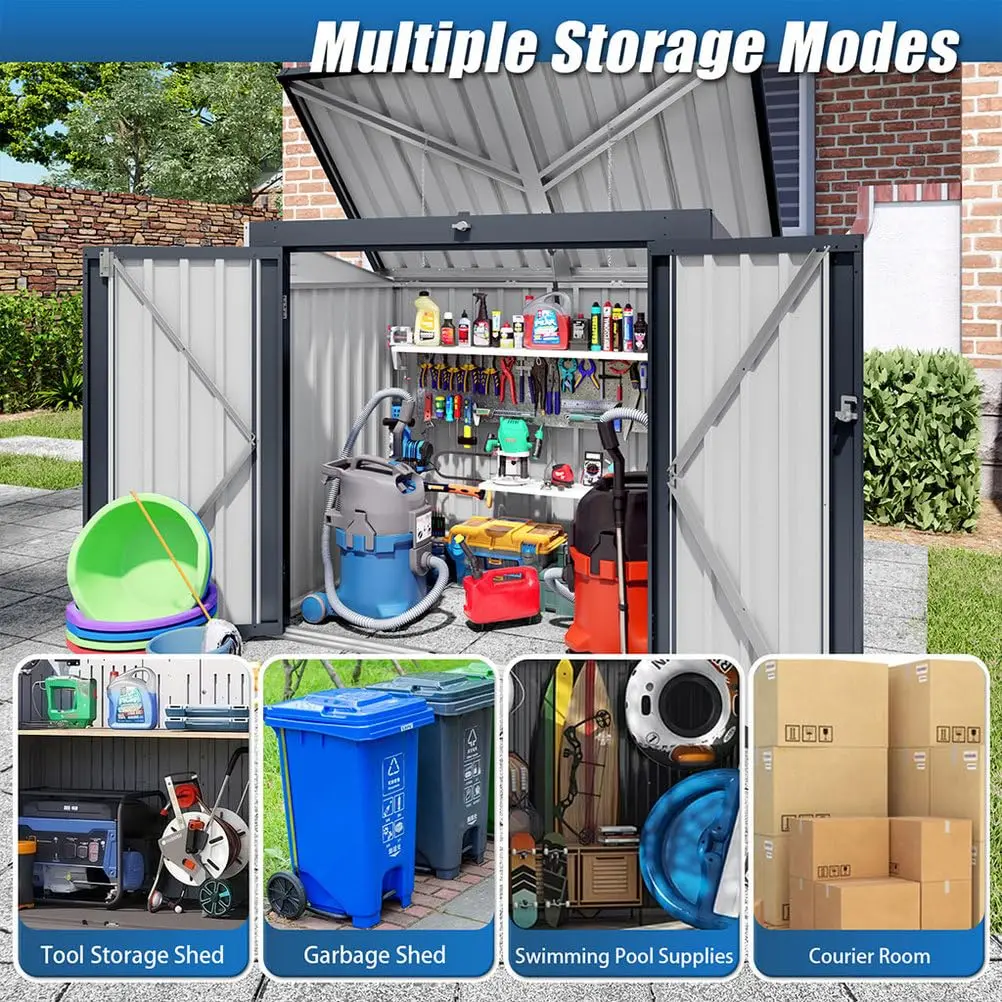 Metal Shed 6x4 FT with Lockable Doors & Lift-Up Lid Waterproof for Trash Cans Bikes Tools Patio Backyard, Customized