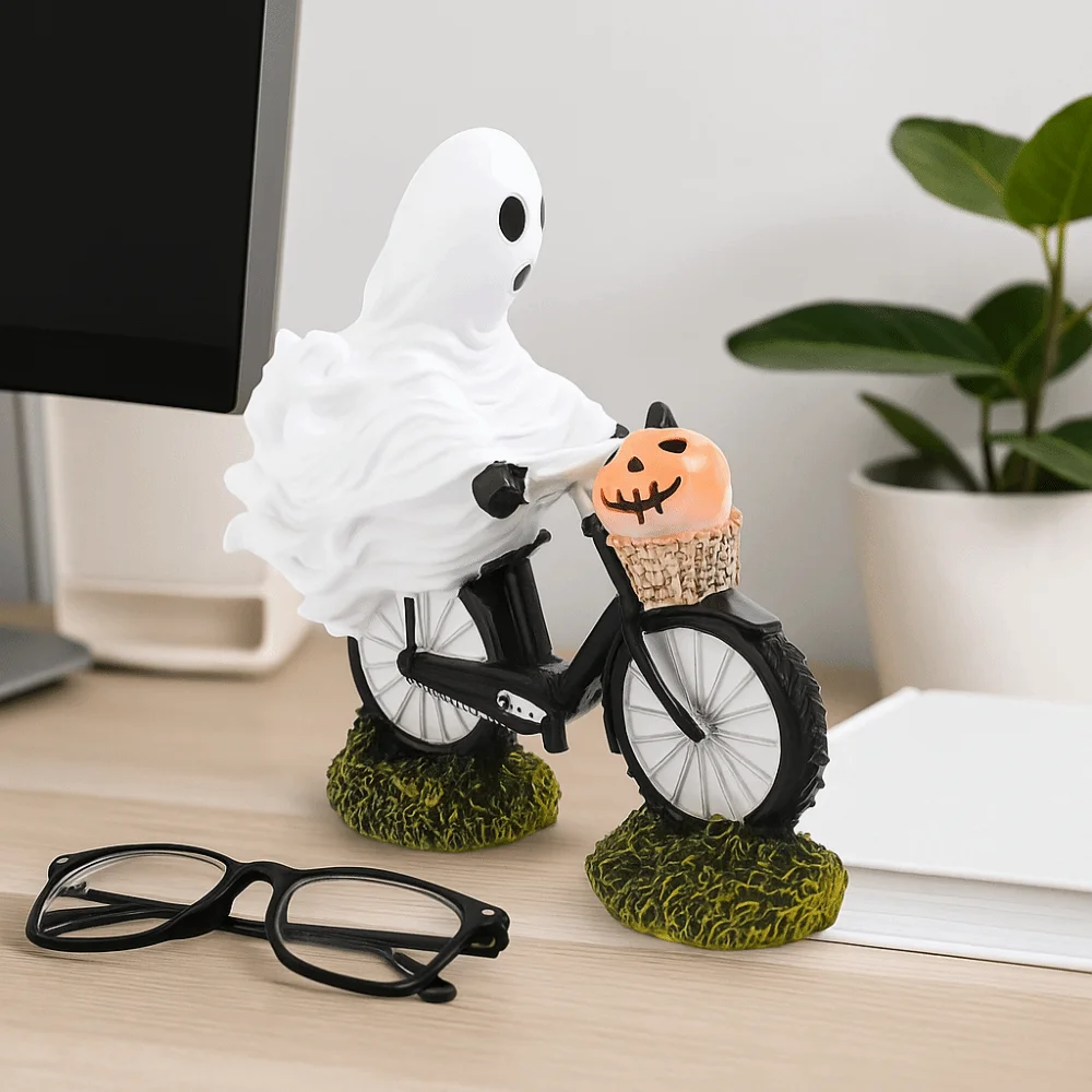 

Creative Resin Ghost Bike Rider Funny Cartoon Ghost Figurines Ornament Handmade Ghost Statue Home Decoration