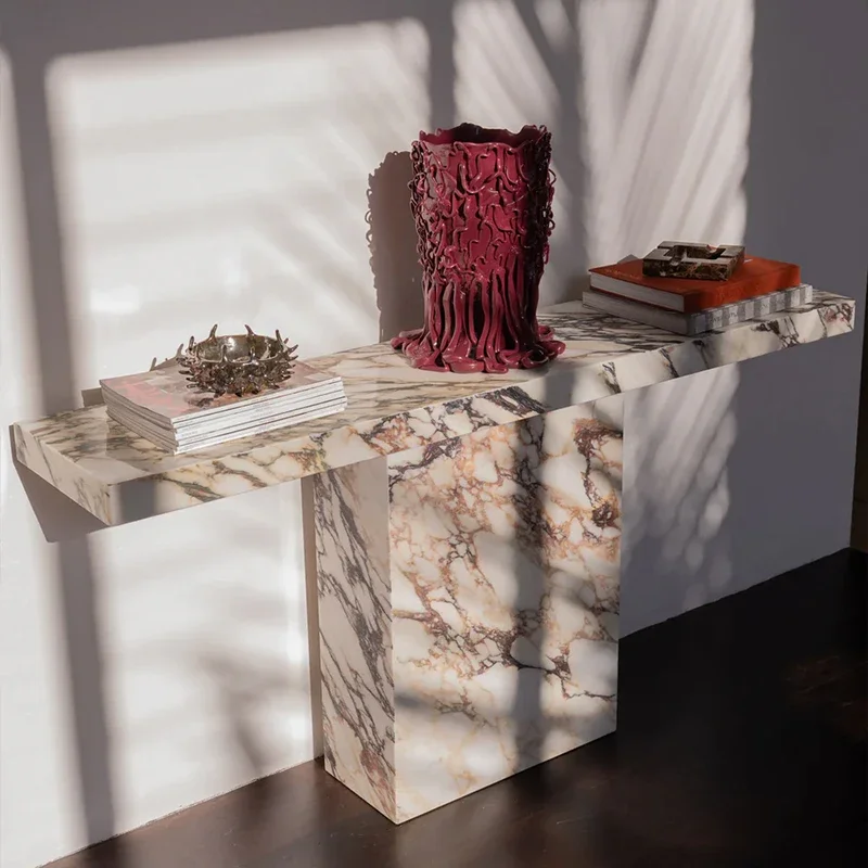 #Dream Home Luxury Marble Console Table Unique T Structure Floating Long Top Natural Stone Hallway Entryway Accent Furniture