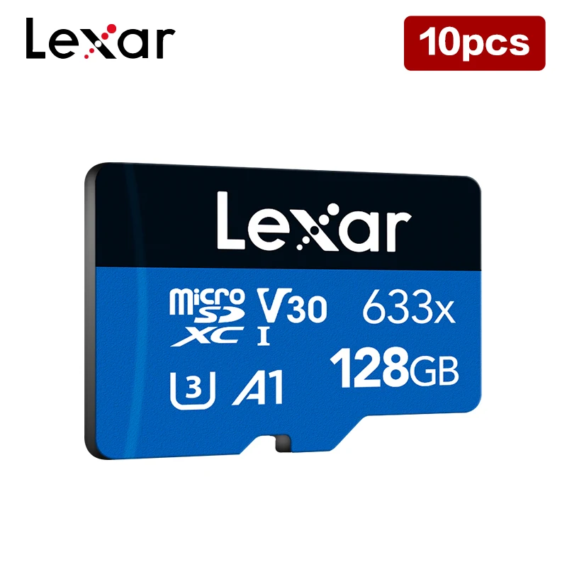 10PCS/Lot 32GB 64GB 128GB Lexar 633x Micro SD Card microSD/HC A1 Flash Memory Card TF Card Up to 100MB/s for Phone PC GoPro