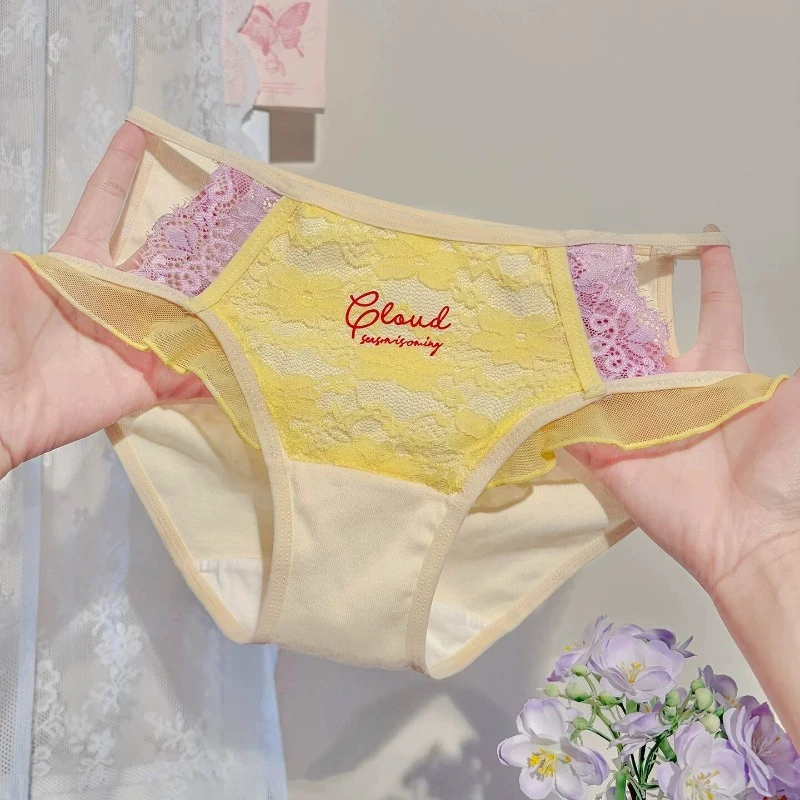 Yellow Lace Purple Patchwork Letter Womens Intimates Panties Underwear Sexy Sweet Cute Briefs 2026 New Arrival Soft Charming Fit