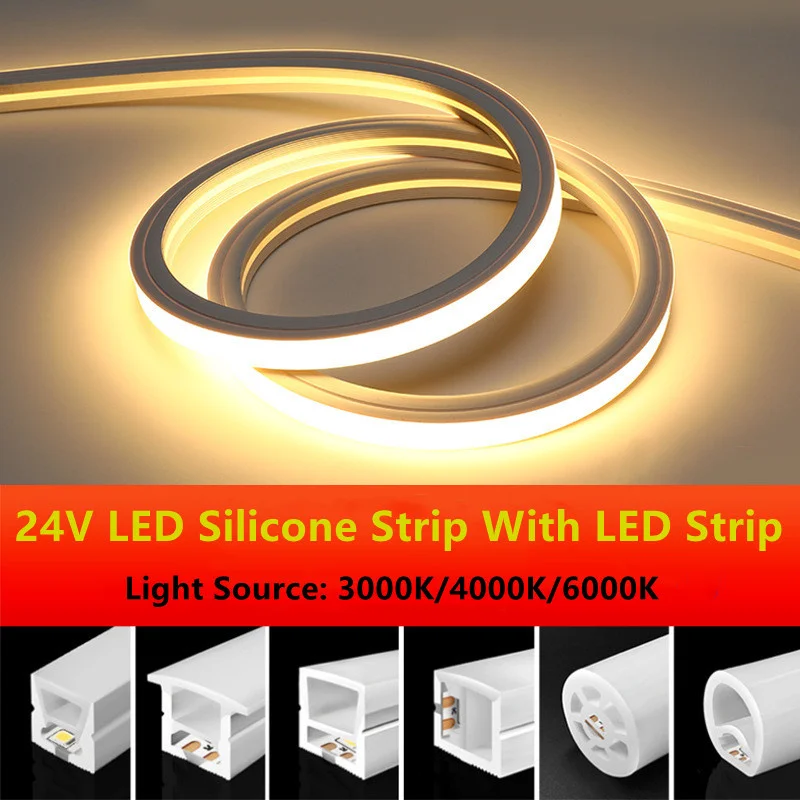 LED Silicone Light Strip Linear Light Strip Living Room 24V Embedded Cabinet Light Outdoor Waterproof Flexible Styling Light