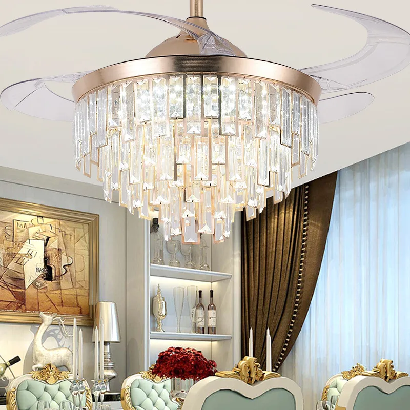 Luxo cristal led ventilador de teto lâmpada ventilador de techo 42 Polegada ventiladores de teto nórdicos com luzes lustre controle remoto