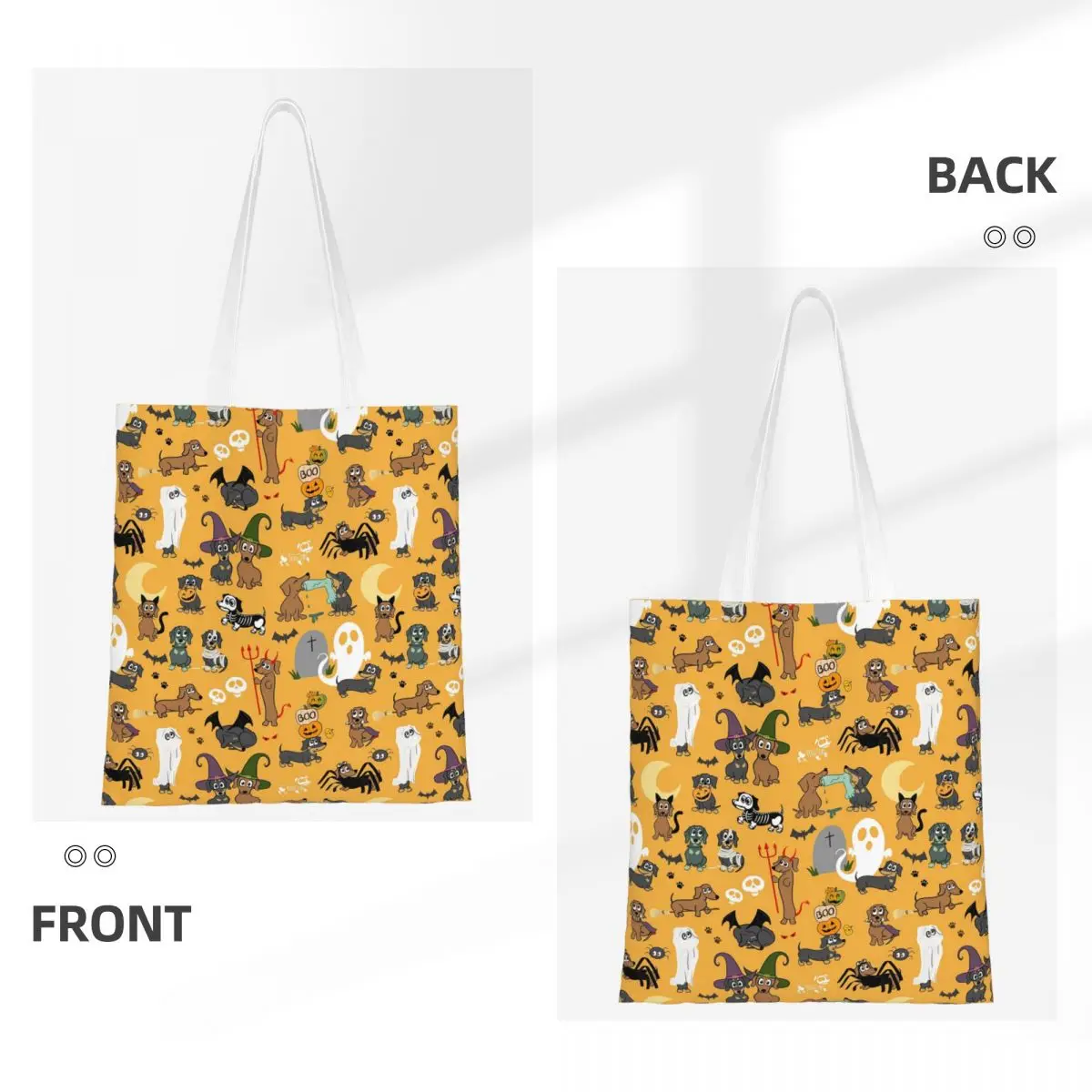 Halloween Dachshund Party Sausage Dog Spooky Shopping Bags Canvas The Tote Bag Foldable for Girls Shoulder Tote Travel Handbag