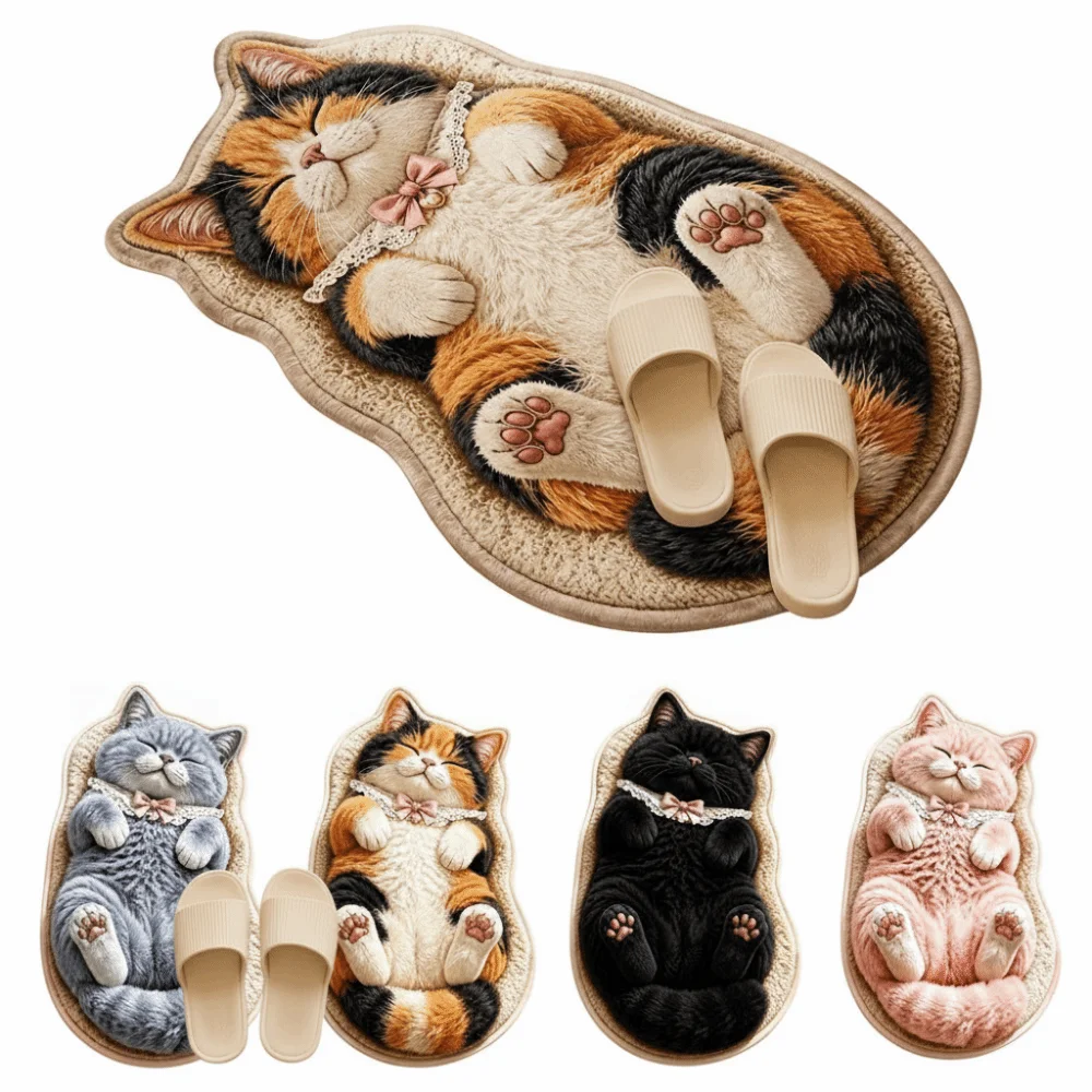 Special-shaped Cat Floor Mat Soft Surface Absorbent Cat Shaped Carpet Cat Pattern Non Slip Backing Cat Shaped Rug