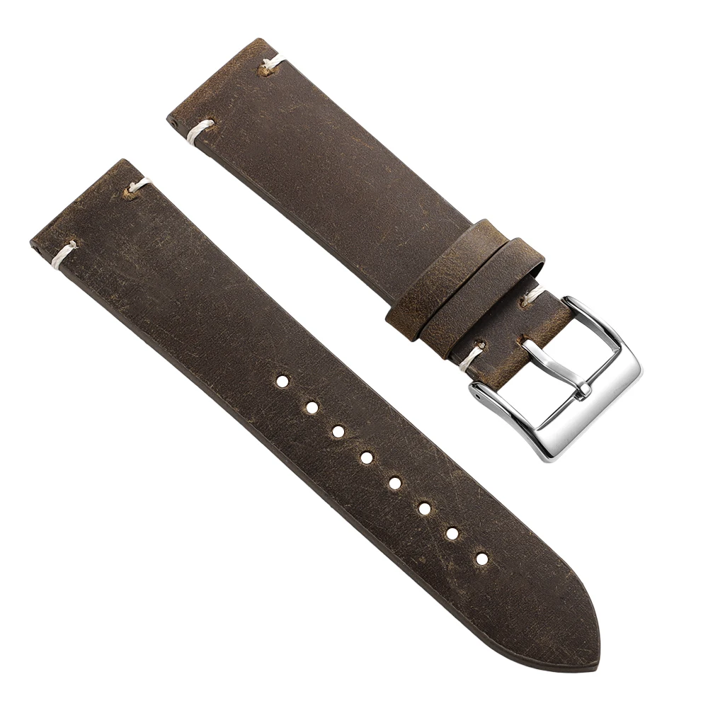 18mm 20mm 21mm 22mm Öl-Wachs-Leder-Uhrenarmband Braun Weiches Vintage-Armband für Herren Handgefertigtes Genähtes Rindslederband für Omega-Uhren – Detail 21