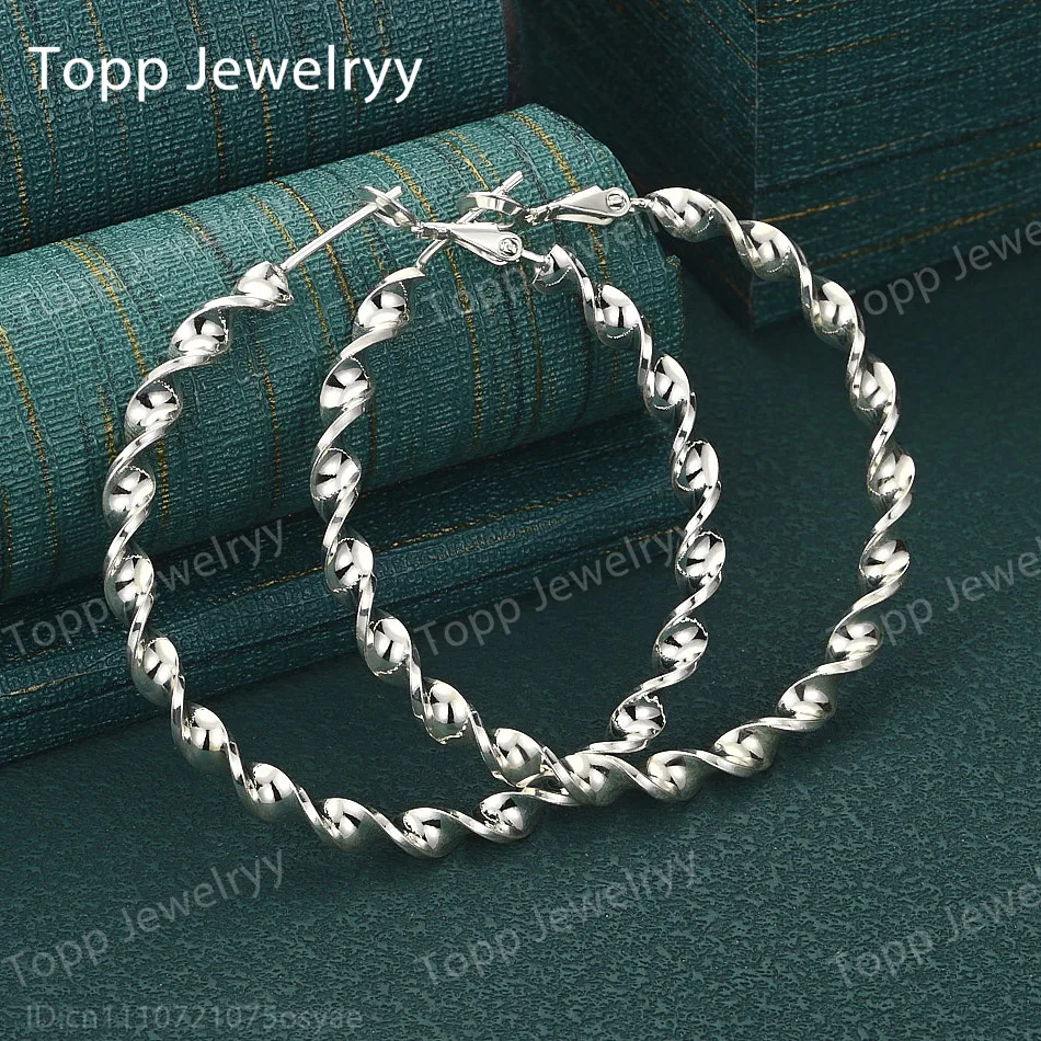 

Элегантные изысканные круглые серьги из стерлингового серебра 925 пробы, 50 мм, женские модные очаровательные аксессуары для свадебного подарка