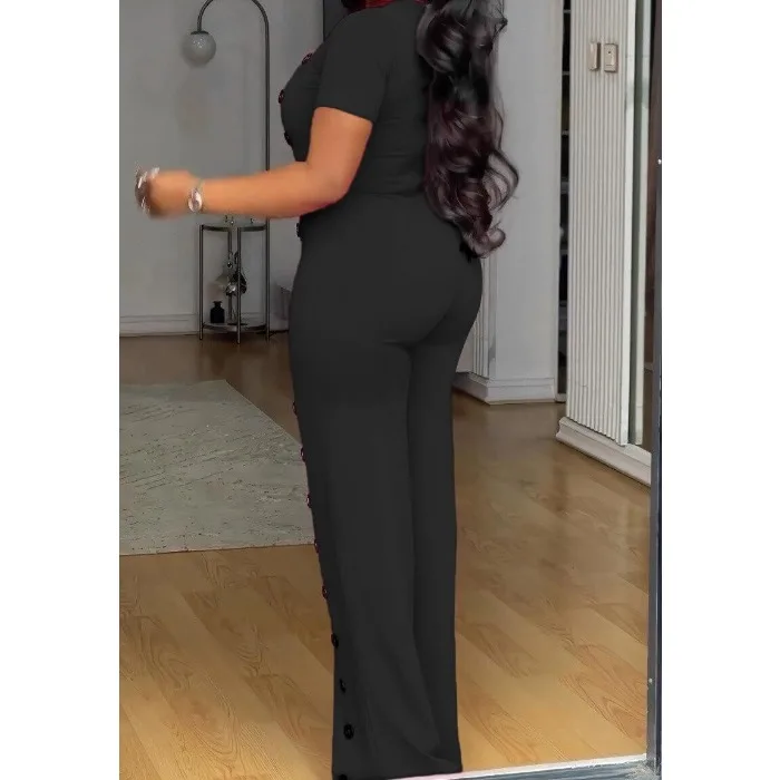 Monos largos elegantes para mujer para fiesta, verano 2021, botones de manga corta, pantalones de pierna ancha de Color sólido, peleles, monos de una pieza