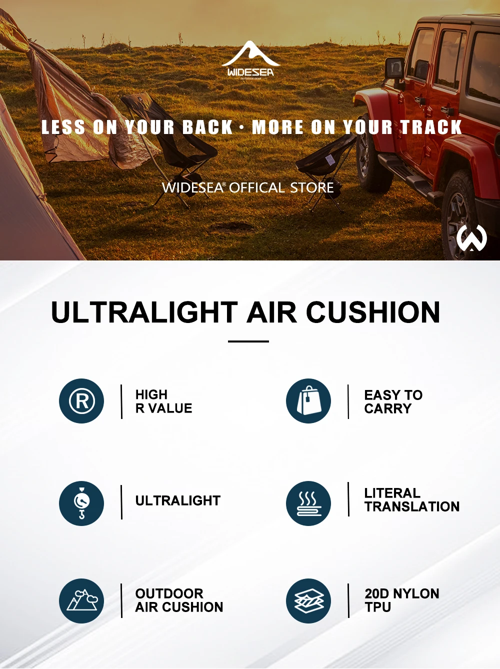 Widesea Ultraleichte Aufblasbare Isomatte Hoher R-Wert 20D Nylon TPU 3-Schicht Reflektierende Tragbare Luftmatratze für Camping und Backpacking – Detail 1