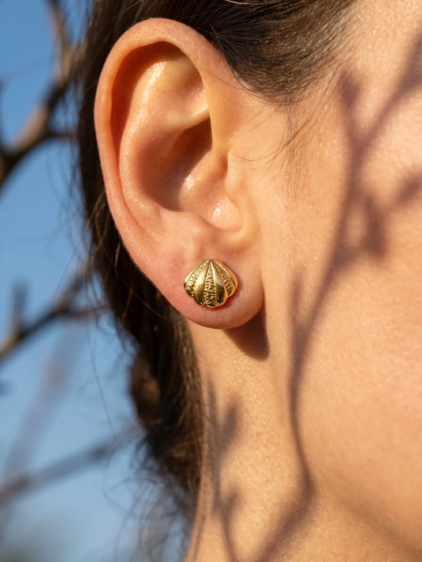 Fächerförmige Muschel-Ohrringe für Damen 316L Edelstahl 18K Vergoldet Französischer Stil Wasserfest Nicht Verblassende Ohrstecker Schmuck – Detail 2