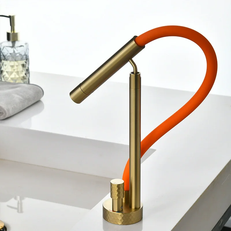 

Смеситель для раковины, горячая и холодная ванная комната, однорычажный смеситель для раковины из золотой латуни, уникальный дизайн, функция вращения, хромированный золотой водопроводный кран, новый