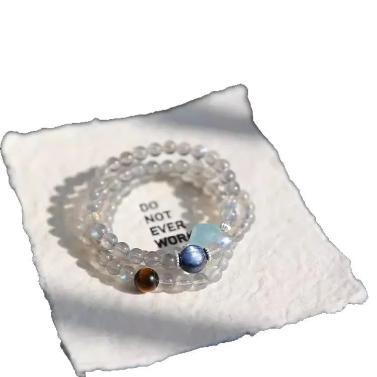 Jishengji متعدد دائرة سوار عين النمر حجر الملحقات الأزرق الداكن مجوهرات هدايا أنثى Moonstone كريستال أساور محظوظ Ha