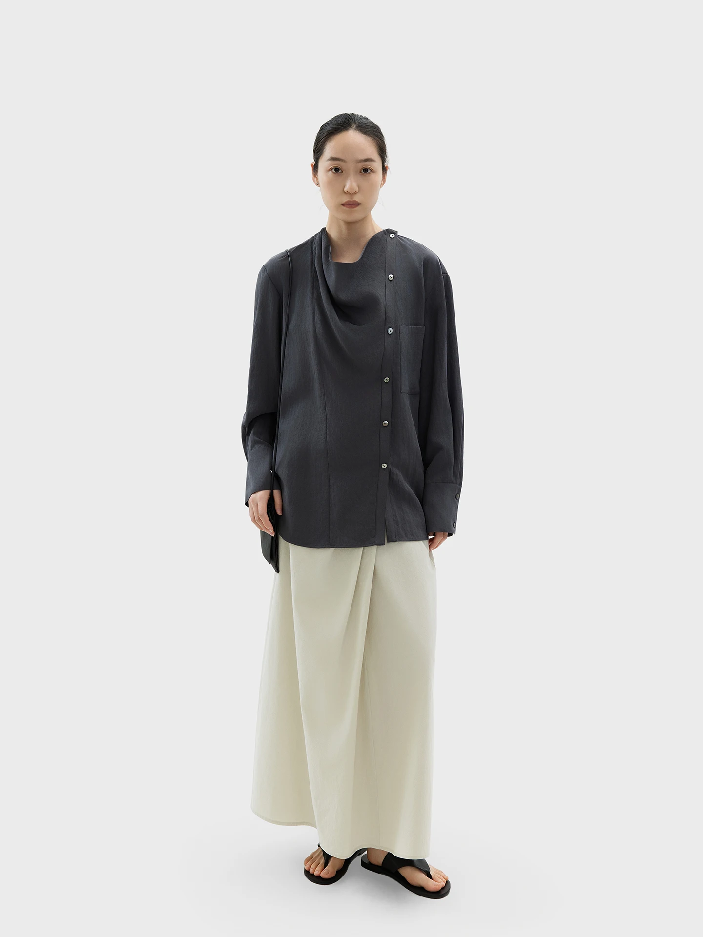 

Asymmetric Aesthetic Hanging Collar Shirt Elegant Loose Fit Long Sleeve Women's Mid-Length Shirt Breathable Skin-Friendly