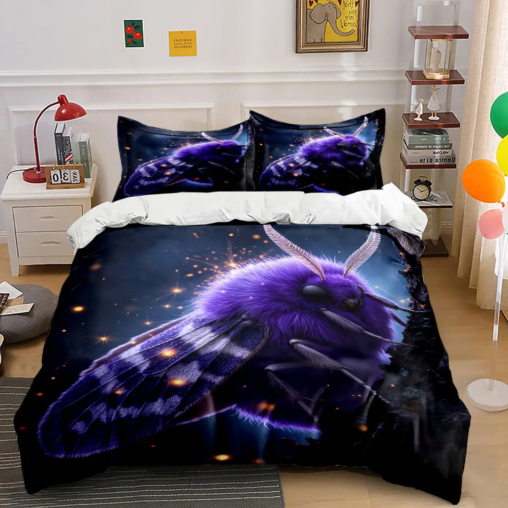 A luminous purple moth perched on a tree Print Bedding set 3PC 1 duvet cover 2 pillowcases adult and children bedding set