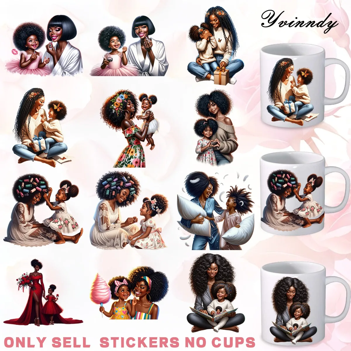 

12Pcs/Set A Beautiful And Gentle Black Mother And Daughter DIY Glass Jar Packaging Stickers UV DTF