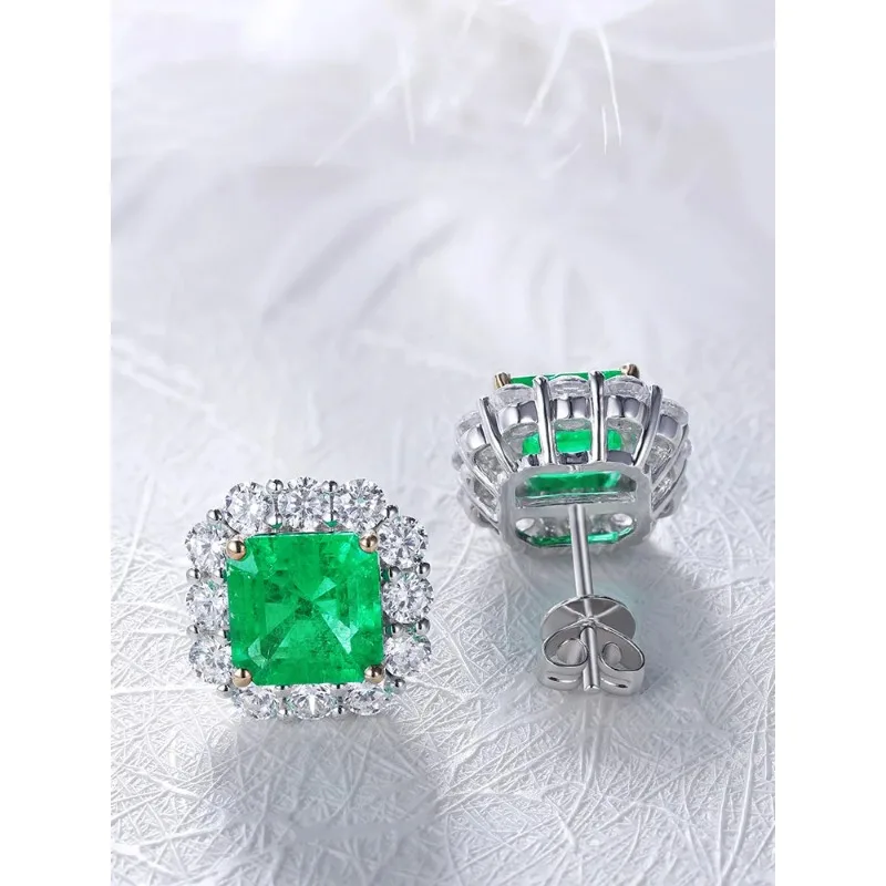 RUIF Fashion Design 3ct Lab Grown Emerald Earrings 925 Sterling Silver Jewelry Women