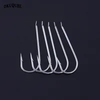 50 unids/lote de anzuelos de pesca blancos de acero rico en carbono, anzuelo de caña recta y larga, aparejos de pesca para pesca de perca de lubina y río marino