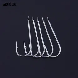 50pcs/lot White Fishing Hooks High Carbon Steel Straight And Long Shank Fishhook Fishing Tackle For Sea River Bass Perch Fishing