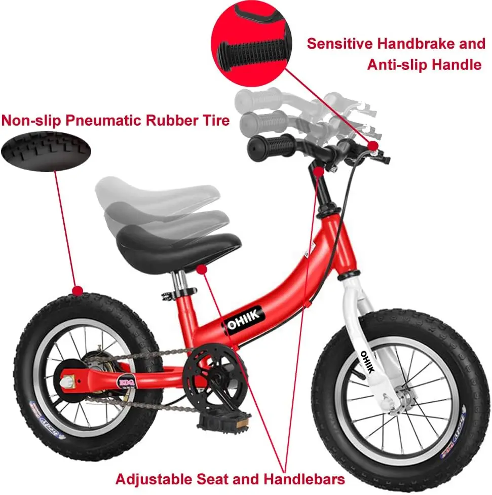 Balance Bike 2 in 1 for Kids 2 3 4 5 6 7 Years Old,Balance to Pedals Bike,12 inch Kids Bike,with Pedal kit,Training Wheels