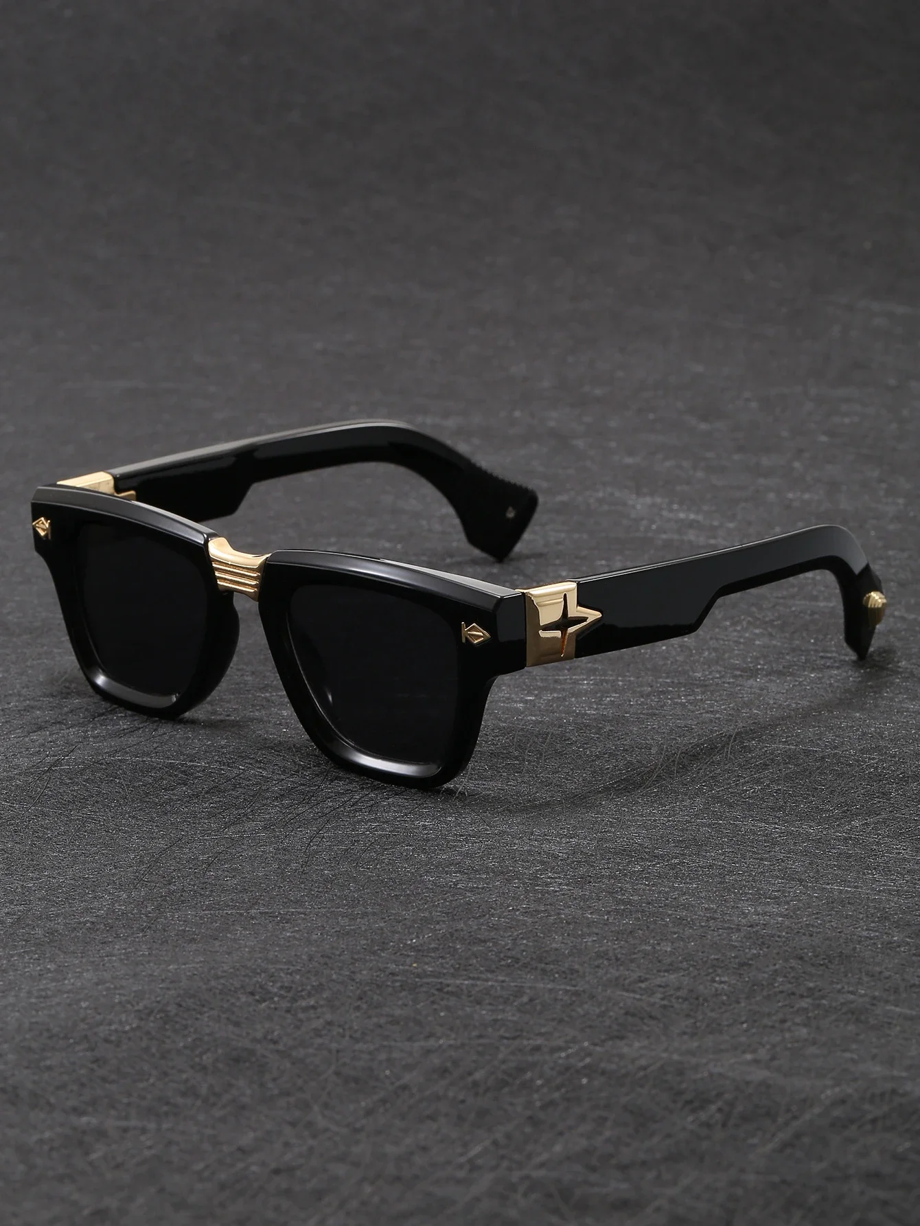 High Street Retro Black Translucent Gradient Frame Glasses | Metal Cross Rivet Details Square Frame