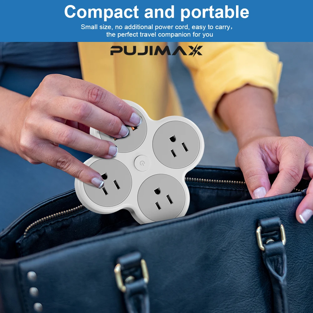 PUJIMAX US Plug AC Outlet Power Strip 1.5M Braided Extension Cord Smart Home Electrical Socket Network Filter 3 Outlet US with 3 USB  Charge (2 USB-A + 1USB-C)