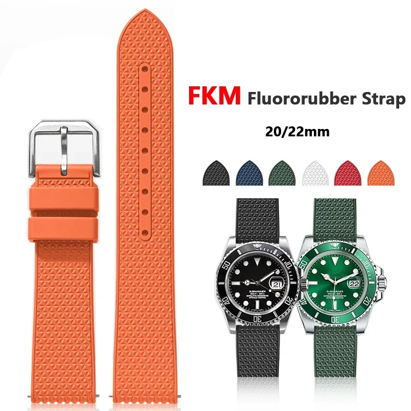 Fkm pulseira 20mm 22mm à prova dwaterproof água fluoro borracha liberação rápida pulseira de relógio para omega seiko para rolex água fantasma pulseira acessórios