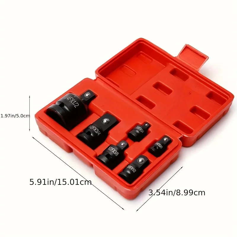 6Pcs Impact adapter and gear reducer sleeve set, multi-function size - with safety ball stop