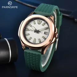 Men's Luxury Business Rose Gold Watch NH35 Automatic Mechanical Watch Sapphire Glass Green Silicone Strap Men's Clock