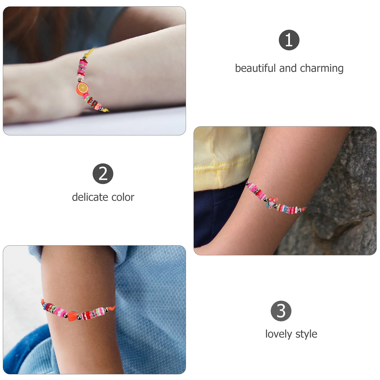 

12Pcs Fruit Friendship Bracelets Clay Beads Colorful Lightweight Beaded Bracelets Summer Beach Wrist Jewelry Friendship Bracelet