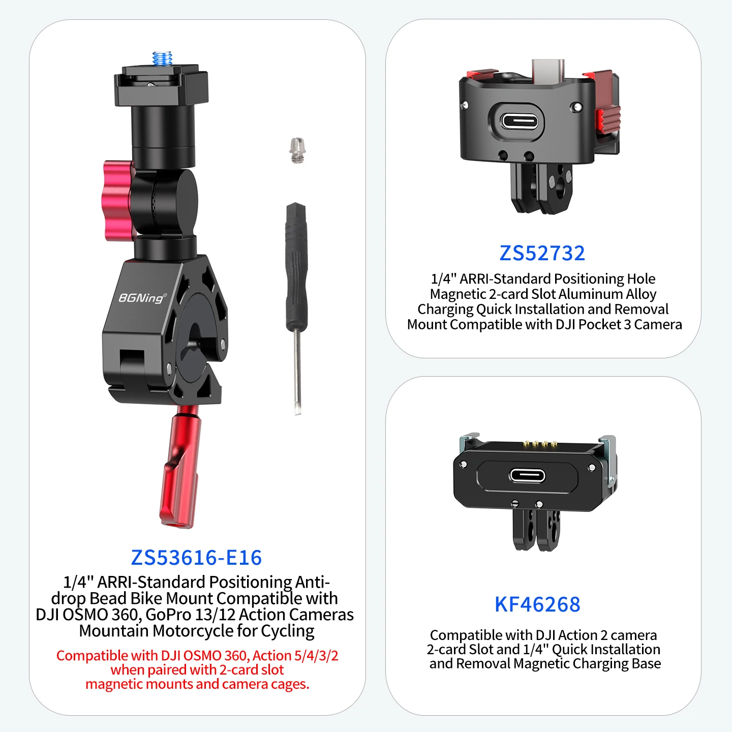 Magnetische Schnellspann-Fahrradhalterung 360 ° Dämpfung für Insta360 GO 3 3S Ace Pro 2 X6 für DJI OSMO Action 5 GoPro Hero Kamera-Klemme – Detail 24
