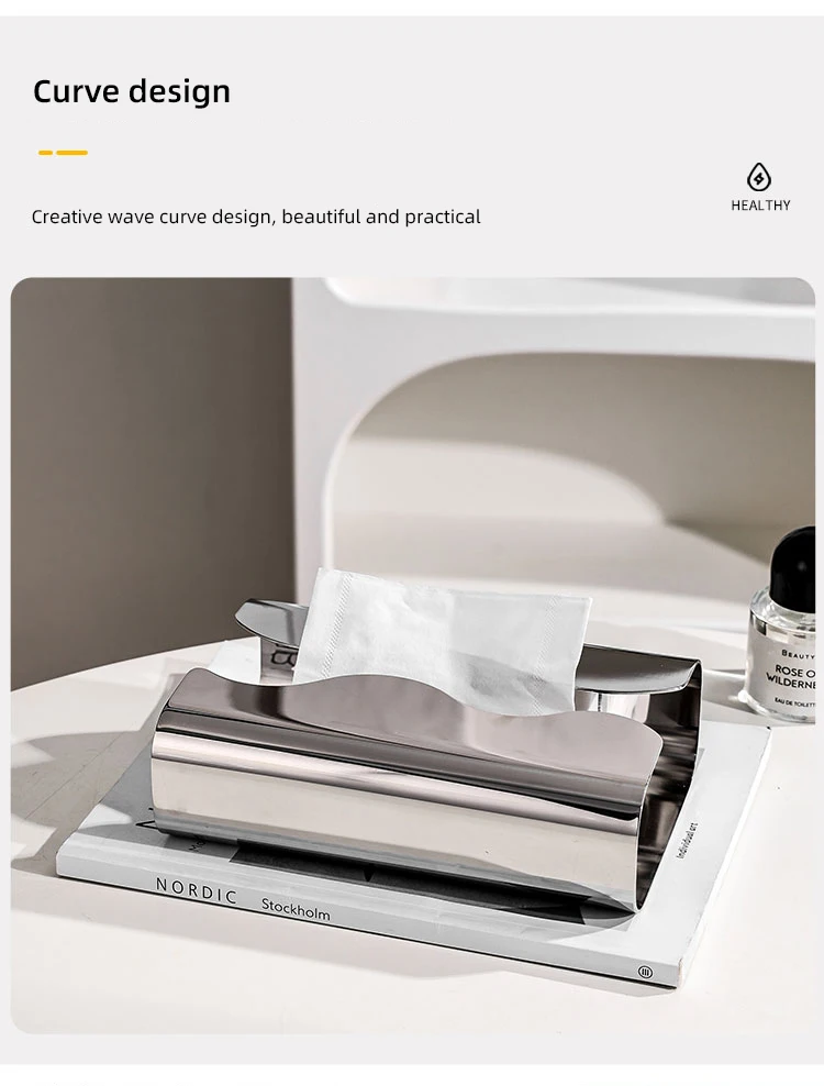 Taschentuchbox aus Edelstahl, künstlerischer Pull-Paper-Spender mit unregelmäßigem Design – Tisch-/Wohnzimmer-Serviettenhalter und Taschentuchverteiler für Wohnzimmer, Schlafzimmer, Küche, Hotel – Detail 5