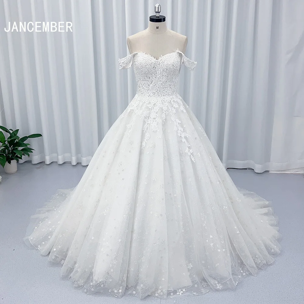 

Short Sleeve Ball Gown Wedding Dress Beach Scoop Lace Appliques Sweep Train Bridal Gowns Customize To Measures Civil Sweep