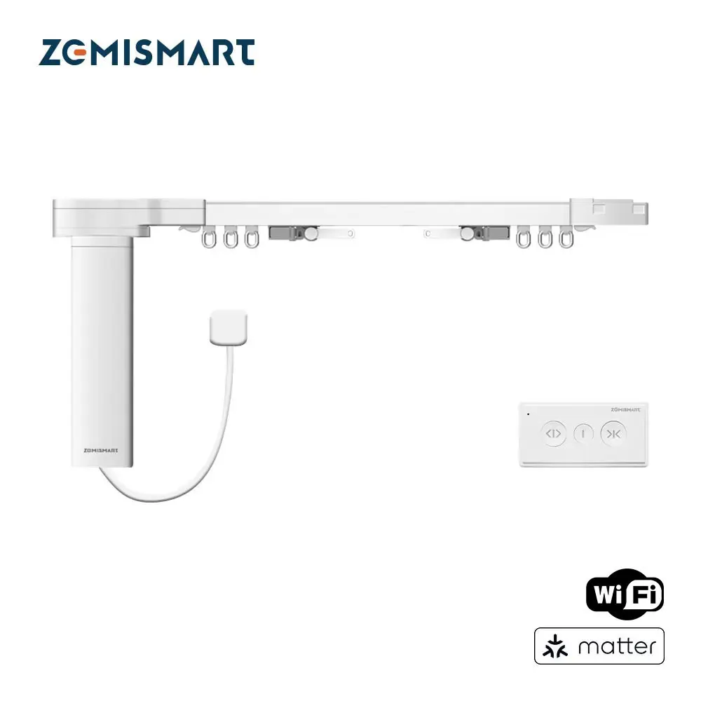 Zemismart Matter Over WiFi Smart Curtain Motor with Splicing Track Beltless Design HomeKit SmartThings Alexa Google Home Control