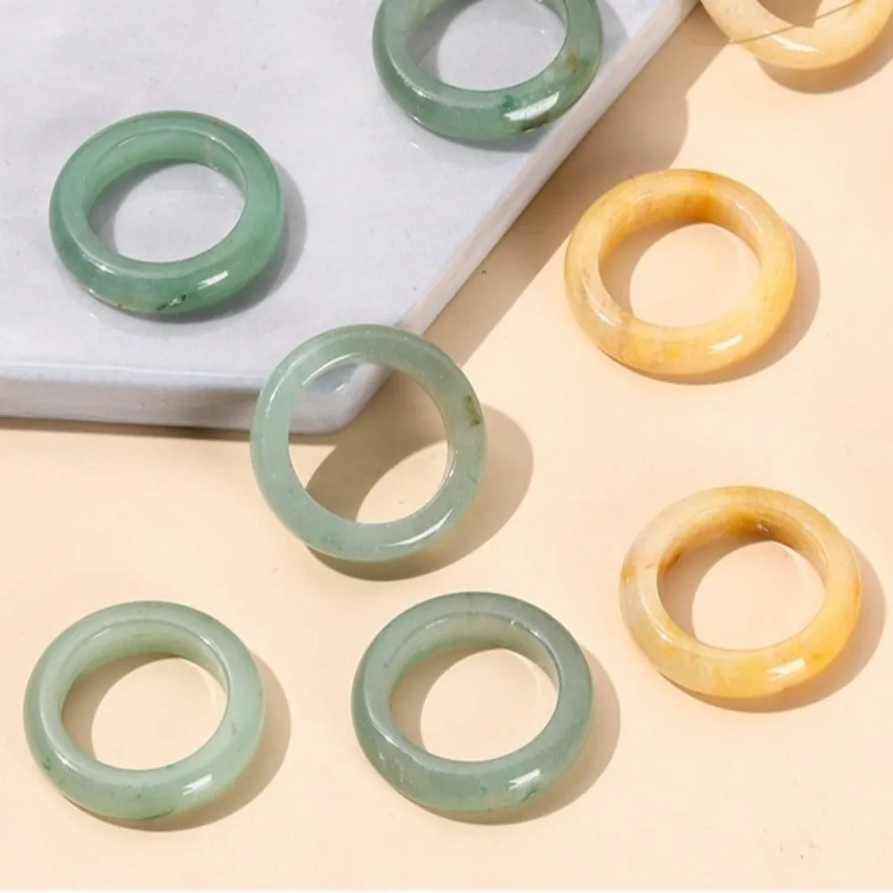 Personality Elegant Crystal Stone Band Rings Natural Crystal Obsidian Stone Minimalist Ring Solid Design All-match Jewelry Gift