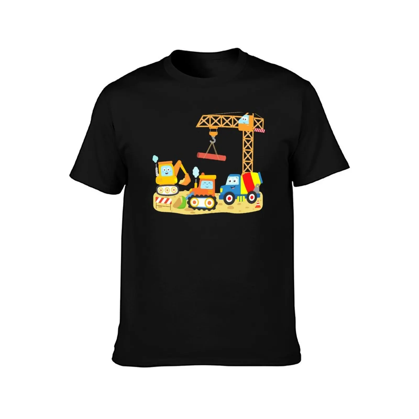 Construction Site Toddlers Kids Crane Bulldozer Digger Cement Truck T-Shirt, Summer Casual Cotton Tee, Oversized Streetwear Tops