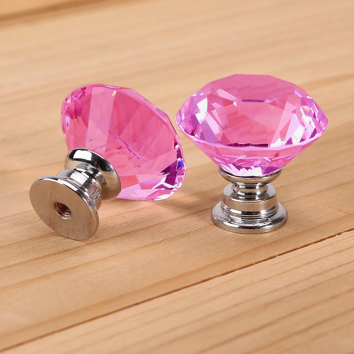 

8Pcs 30mm Pink Clear Crystal Glass Door Knobs Diamond Faceted Kitchen Cabinet Cupboard Drawer Handles Durable Zinc Alloy Set